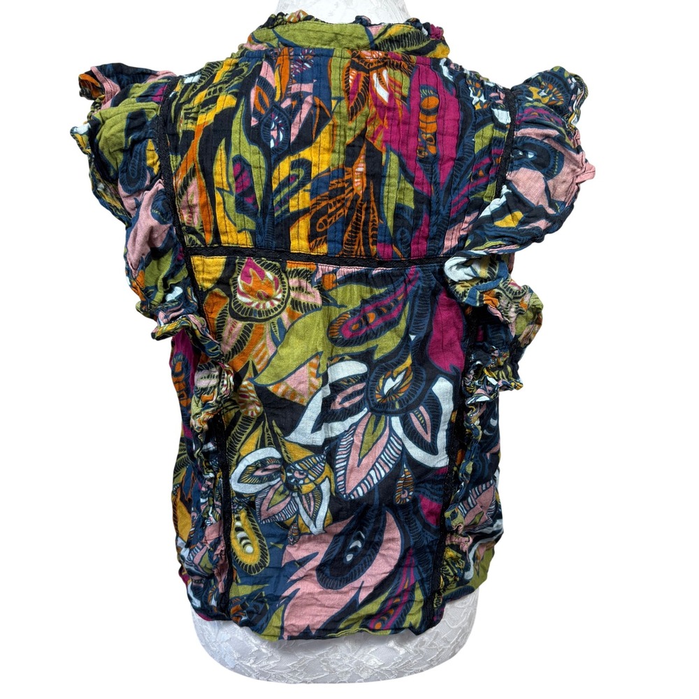 Allison New York Multicolor Ruffle Sleeve Abstract Button Up Top Blouse Womens M - Picture 5 of 9